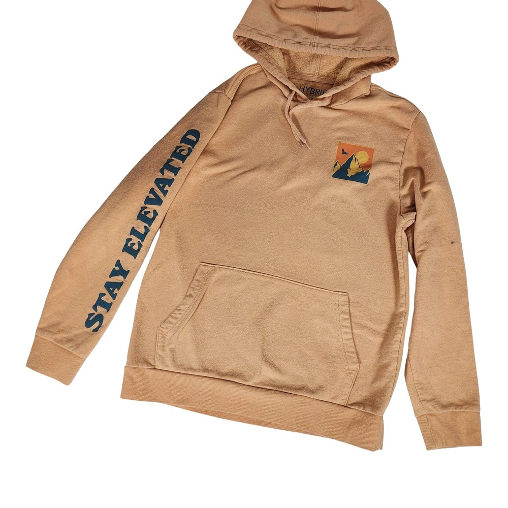 Hybrid Apparel Mens Stay Elevated Mountain Graphic Hoodie Tan Brown Medium‎